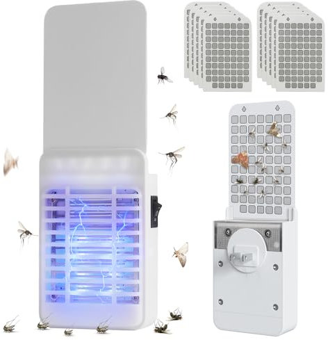 Rescien, 2 in 1, lampada per zanzare, trappola per mosche con UV e 10 trappole adesive, zanzariera, silenziosa e sicura, efficace contro zanzare, falene, mosche e insetti