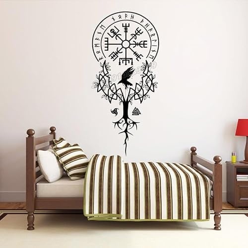 Wikingerbaum-Wandtattoo, Wikinger-Wandaufkleber, Wandtattoo, abnehmbar, Schlafzimmer, Wohnzimmer, Dekoration, Tapete, 121 x 57 cm