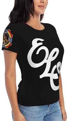 MZPQDKSLK Women's Electric Logo Graphic T-Shirt El*o Short Sleeve Light T Shirt for Women Round Neck Music Orches*tra Clothes Merch for Fans Black