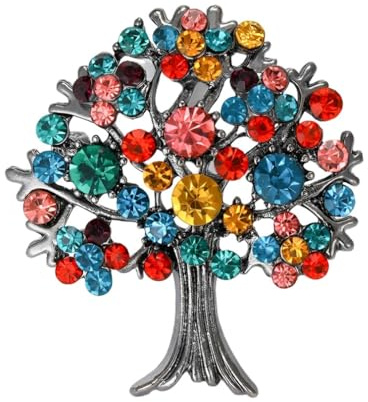 Bunte Lebensbaum-Brosche für Damen, Böhmische süße mehrfarbige Blatt Baum-Pflanzen Brosche Anstecknadel für Frauen Hut Tasche Anzug Kleid Zubehör Schmuck