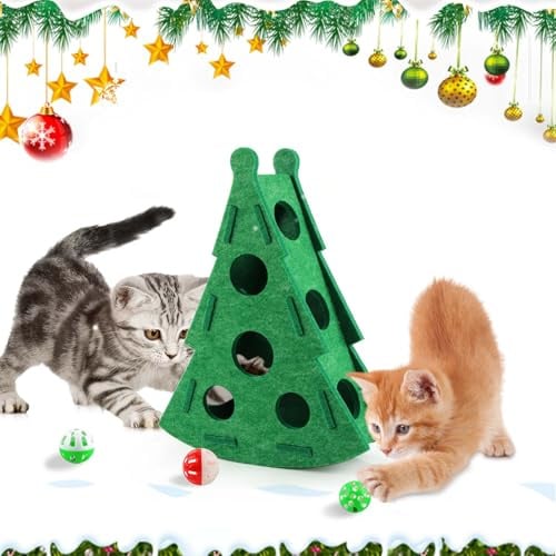 QIANAI Weihnachten Katzenfilz-Boxspielzeug, Intelligenzspielzeug Katzenhöhle, Weihnachtsspielzeug fürKatzen, KatzenBeschäftigung Allein, Lernspielzeugkiste für Katzen, FutterspielzeugKatze