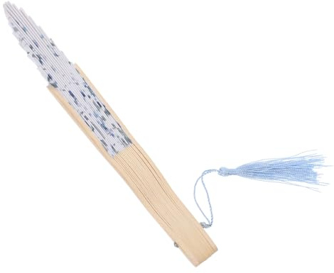 PHENOFICE Japanese Style Folding Fan Blue Gypsophila Elegans Lightweight Cloth with Bamboo Handle Portable Summer Cooling Decorative Fan for Women and Gift and Travel