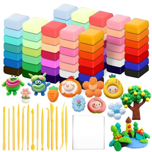 Lakudayy Air Dry Clay, 72 Bags 36 Colors Modelling Clay for Kids, with 15 Tools, Soft and Ultra Light DIY Air Drying Clay, Creative Art Gift Air Drying Clay for Children Boys Girls