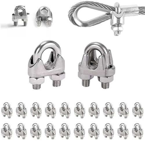 M4 Wire Rope Clips 20 Pack — 304 Stainless Steel U-Bolt Cable Clamps for 4mm Wire Rope, Garden Tensioning Wire, Rigging, Shade Sails & Outdoor Fencing