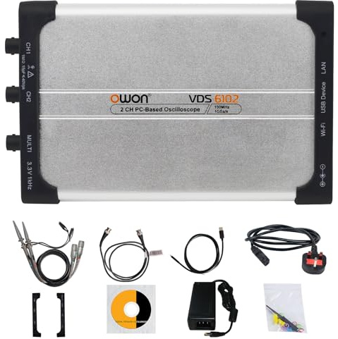 OWON VDS6102 2 Channel PC Oscilloscope 100MHz 1GSa/s with 5MHz Signal Generator, Type-C USB Digital Oscilloscope 10M Record Length, WiFi Optional, SCPI & LabVIEW Support