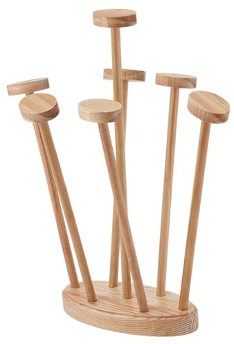 PH PandaHall Pinewood Bottle Drying Rack Plastic Bag Drainer Rack Cup Dryer Stand Holder with 7 Sticks Wooden Kitchen Organizer for Drying Dishcloths Drinking Cups Storage Bags Kitchen Countertop
