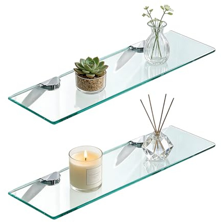 WANGYZJ Glasregal, Glasablage Bad, 8mm Hartglas Glasregal Badezimmer, Montage Von Metallhalterungen, Für Badezimmer, Schlafzimmer, Küche, Büro (Länge 38,5 cm (2 Stück))