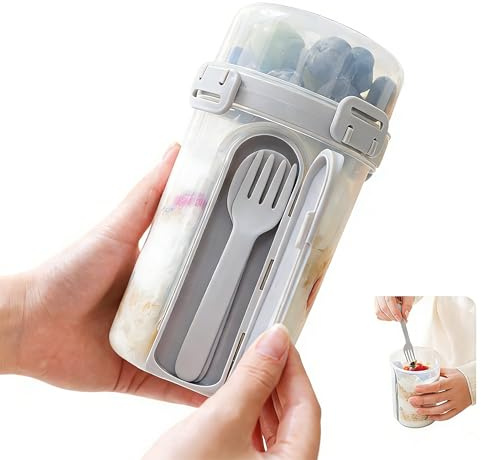 Maslasee Müslibecher To Go 610ml+210ml, Joghurtbecher für Unterwegs & Büro | Lebensmittelechter , BPA-frei, Auslaufsicher, Spülmaschinenfest, Mit Löffel, Schule/Picknick/Sport, Gesunder Lifestyle