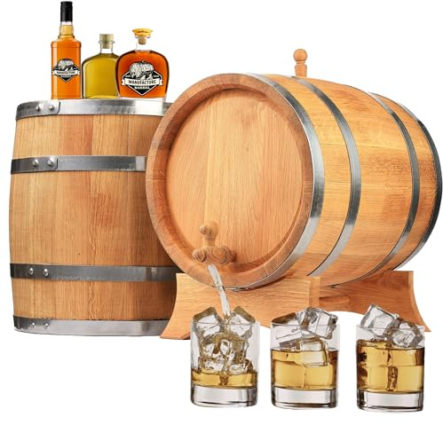 Eichenfass 30L mit Zapfhahn & Ständer Set – Holzfass für Whisky, Rum, Wein & Likör – Eichen Holzfass zur Reifung & Lagerung von Alkohol – Geschenkidee Whiskyfass mit Zubehör aus Eiche Lebensmittelecht