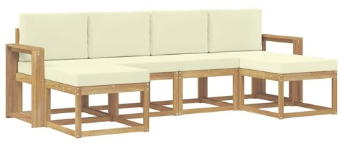vidaXL Outdoor-Sofagarnitur mit Kissen 6 pcs Weiß und Creme Polyester, Modernes, wetterfestes Sofa-Set für draußen, stylische Gartenmöbel, minimalistische Lounge für Coole Entspannung im Garten