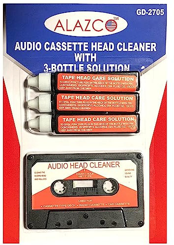 ALAZCO Audio Tape Cassette Head Cleaner Kit with 3 Cleaning Fluids and Cassette