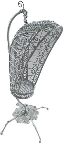 Melody Jane Dolls House Miniature Furniture White Wire Wrought Iron Hanging Basket Chair