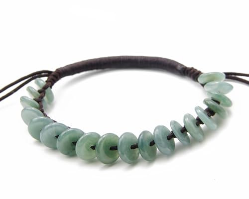agathe création JBA022109 Bracelet en Jade sculptée en Forme de PI JO. Pierres de Jade Naturelles - Catégorie A - Porte Bonheur - Taille réglable - Entierement Fait Main