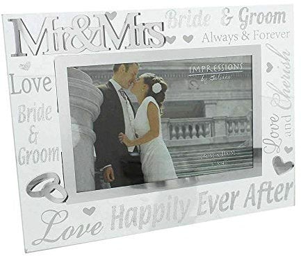 Juliana 3D words 'Mr' & 'Mrs' Glass 6 x 4 Wedding Day Photo Frame - happily ever after, bride & groom, love by Juliana