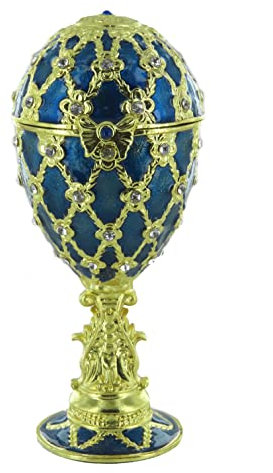 Lutèce Créations Kunstei mit Spieluhr vom Typ Fabergé aus Emaille und vergoldetem Metall - Die Blaue Donau (J. Strauss)