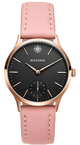 Kistanio Stratolia Damenuhr mit Lederarmband Analog Saphirglas Rose Schwarz STR-31-009