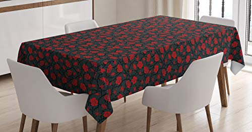 ABAKUHAUS Rot und Schwarz Tischdecke, Romantische Vintage Rose, Personalisierter Druck mit Klaren Farben Waschbar Wasserfest kein Verblassen, 140 x 200 cm, Schwarz Rot