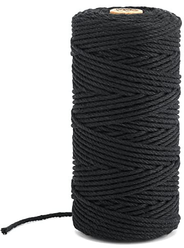 KINGLAKE Cordoncino macramè da 3 mm, 100 m, in cotone nero, per artigianato, decorazione per appendere piante, lavori a maglia, appendere alla parete, giardinaggio, cucina e pasticceria