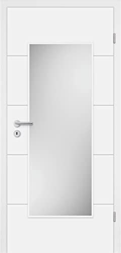 HORI® Zimmertür Valencia Weißlack quer satiniert ESG | Innentüre, Türblatt, passende für alle Standard Zargen mit DIN Größe I 1985 x 860 mm I DIN Rechts