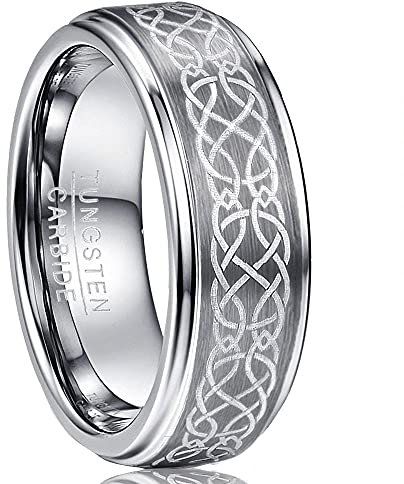 NUNCAD Bague Celtique Homme/Femme Argent Mat, Bague en Tungstène avec Nœud Celtique, Anneau 8mm pour Mariage Anniversaire Taille 66
