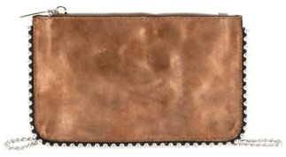 Flora co - Pochette Chaînette Femme A Bille - Petit Sacoche Bandoulière Chaînes Clou Perle - Sac A Main Soirée Mariage Ultra Plat Boules Perle - Silimicuir Daim Brillant - Marron
