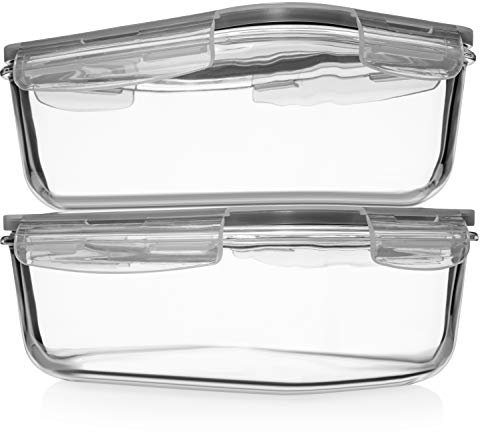 Lot de 8 gobelets (2 récipients + 2 couvercles) en verre avec couvercles verrouillables Idéal pour stocker des aliments des légumes ou des fruits Sans BPA et antifuite Passe au microondes et au four