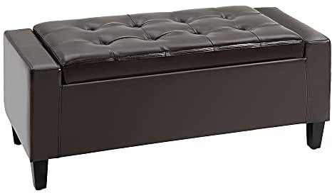 HOMCOM PU Leather Storage Ottoman Bench Storage Chest Tufted Ottoman Cube w/Flipping Top 92L x 40W x 40H cm Brown