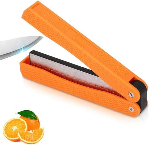 Afilador de Cuchillos de Bolsillo, Afilador de Cuchillos Plegable de Piedra Naranja Afilador de Cuchillos de Mano Piedra Afiladora de Diamante Afilador de Cuchillos Portátil para Cocina al Aire Libre