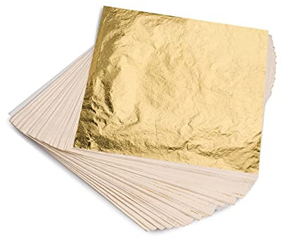 KraftiSky Gold Leaf Sheets - 100 Gold Foil Sheets - 14 x 14 cm Multipurpose Gold Leaf for Nails, Art & DIY Projects, Picture Frames, Home Walls, Interior and Multi Artistic Decoration (Foil)