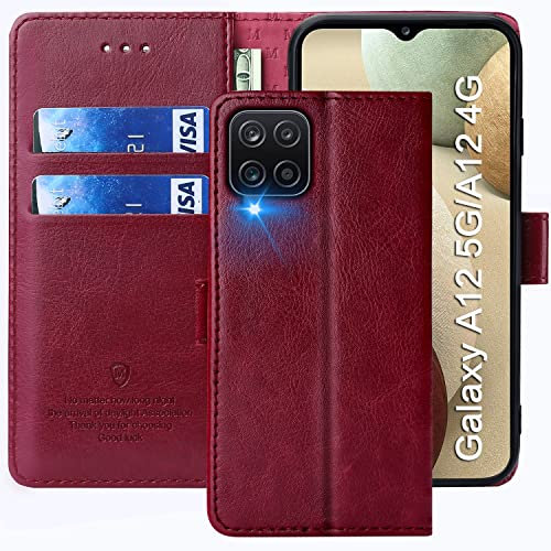 FMPCUON Hülle für Samsung Galaxy A12/M12 Handyhülle [Standfunktion] [Magnetverschluss] Tasche Flip Case Schutzhülle lederhülle klapphülle für Samsung Galaxy A12/M12 Rot