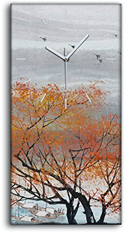 Coloray Uhr auf Leinwand - Weiße Hände - Segeltuch Dekoration Wand Uhr Ohne Tickendes Geräusc Wohnzimmer Kunst - Asiatische Bergbäume Boote Kunst