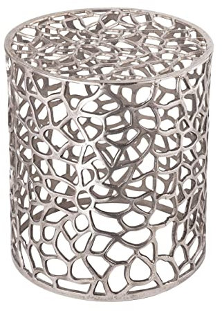 kreatives Wohnen Beistelltisch Metall Dekotisch ø 40 x 45 cm rund Agadir Silber o. Gold Aluminium Korallen-Design, Extra breit