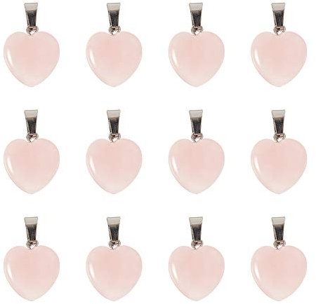 arricraft 50 pz Cuore Naturale Quarzo Rosa Ciondoli, con Componenti In Ottone Color Platino per La Creazione di Gioielli Fai-Da-Te, Foro: 2x7 mm
