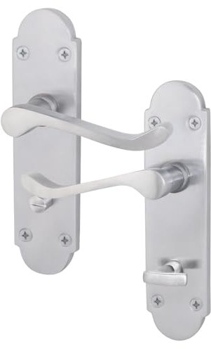 EAI Satin Bathroom Door Handles - Victorian Scroll Shaped | 1 Pair of Internal Satin Chrome Lever Handles on Backplate