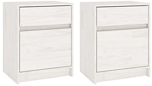 vidaXL 2X Massivholz Kiefer Nachttisch Nachtschrank Nachtkonsole Nachtkommode Schlafzimmer Schrank Kommode Beistelltisch Weiß 40x31x50cm