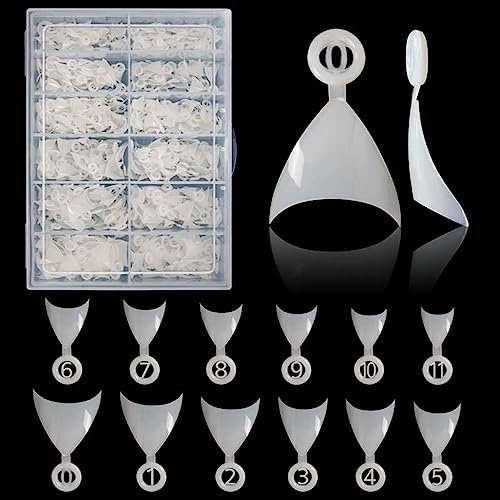 BODYA 600 Pieces French Nail Tips Acrylic Nails Half Oval Cover Short Natural Fake Nails for DIY Nail Art - 12 Sizes with Box