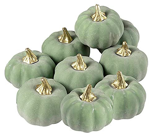 DOJoykey Herbstkürbisse, 9 Stück, salbeigrün, künstliche Kürbisse, Schaumstoff, Herbstkürbis für Ernte, Herbst, Tisch, Zuhause, Garten, Erntedankfest, Halloween, Party-Dekoration
