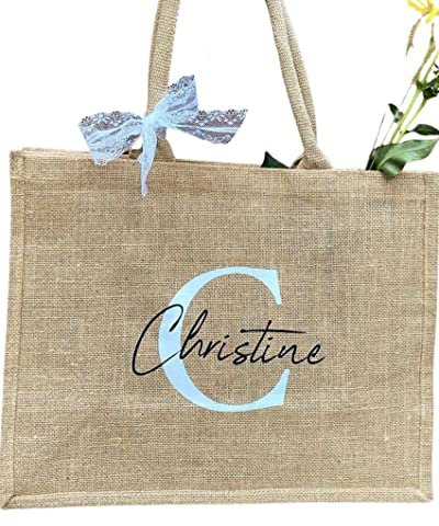 Jute Shopper personalisiert - Jute Tasche - Einkaufstasche mit Namen & Initial XXL Shoppingbag Reise Travel Weihnachten Ostern Geschenk Muttertag Valentinstag