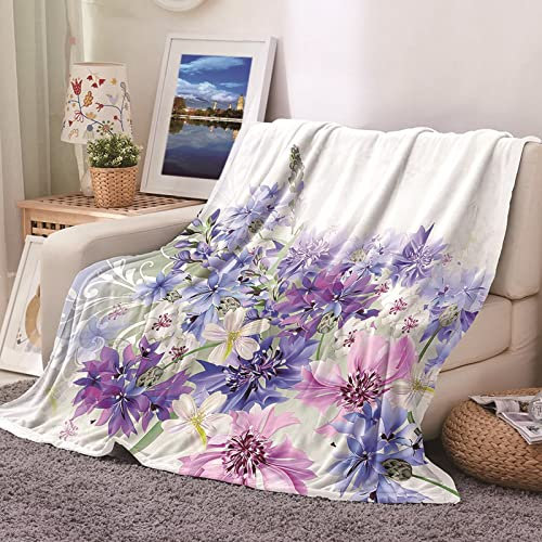 Daesar Decke Sofa Kuscheldecke,Wohndecke Fleece 180X220 Modern Blumen Muster Warme Decken Couch
