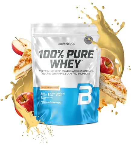 BioTechUSA 100% Pure Whey | Protein Powder with BCAA and Glutamine | Gluten-Free, Palm Oil Free | 21g Protein per Serving, 454 g, Apple Pie