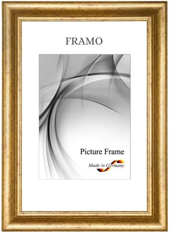 FRAMO Marco de fotos barroco N°50, 32 x 40, de madera maciza, dorado antiguo, marco de madera antigua, incluye cristal de imitación antirreflectante y ganchos de metal