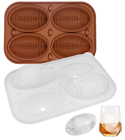 Fußball-Eiswürfelform, Fußball-Form, ovale Silikon-Eisform, Schokoladenform mit transparentem Trichterdeckel, für 4 große Eiskugeln zum Kühlen von Whiskey, Cocktails, Getränken, Kaffee
