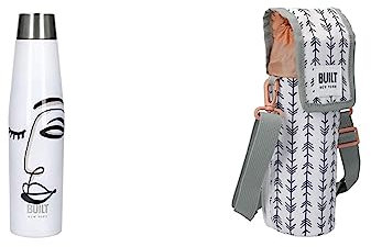 BUILT Set: Apex Isolierte Wasserflasche mit auslaufsicherem Perfect Seal Deckel, BPA freies 'Belle Vie' Design, 540 ml Isolierte Flaschentasche mit Schulterriemen & 'Belle Vie' Design