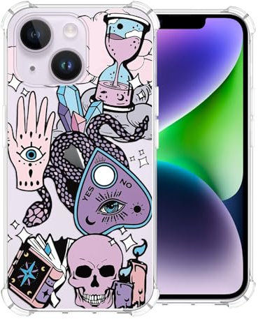 CAROKI for iPhone 14 Plus Clear Case, [Anti-Yellowing] with Purple Skull Pattern Clear Case Bumper Protective Shockproof Soft Silicon Cover Case for iPhone 14 Plus 6.7-Purple Skull
