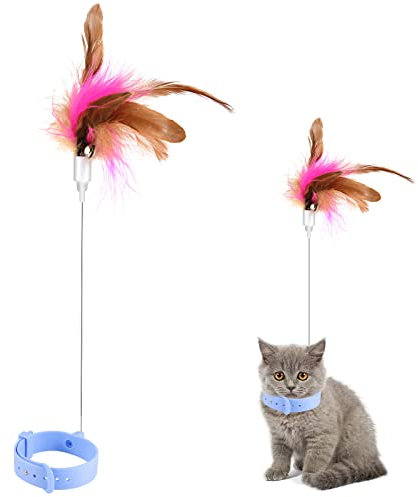 Katzen Teaser Spielzeug, Interaktives Katzenspielzeug Verstellbar Katzenfeder-Halsband-Spielzeug, mit Glocke, Interaktives Spielzeug für Katzenfür Drinnen Katzen-Kätzchen-Spielübungen (Blau)