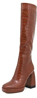 QUEEN HELENA Stivali con Tacco Largo Plateau Pitonati Casual Donna K2095 (Marrone, Numeric_37)