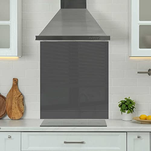 Premium 70 cm x 75 cm Grey Glass 6mm Kitchen Splashback Heat Resistant Toughened Polished Edges - Back Splash Back Coloured Hob Painted Tempered Splashback