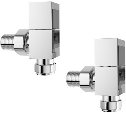 iBathUK Cube Thermostatic Radiator Valve,Solid Brass,Angled Square Radiator Valve Pair, Central Heating,Tower Rail Valve- Chrome (Set of 2)