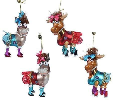 Kaemingk Christbaumschmuck Glas 13cm x 1 Stück Sortiert Hirsch Esel hängend - Bunt