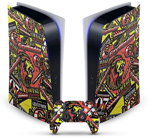 Head Case Designs Offizielle Harry Potter Gryffindor Muster Grafiken Vinyl Frontplatte Haut Gaming Aufkleber kompatibel mit Sony PlayStation 5 PS5 Digital Edition Console and DualSense Controller